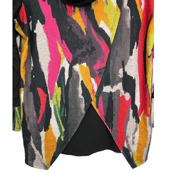 Ali Miles Cowl Neck Sweater Size S oversized Multicolor print Crossover Front - Picture 2 of 10